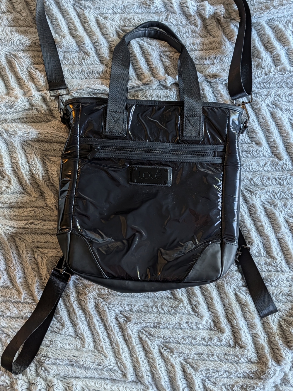 Lole Glossy Black Convertible Backpack Tote